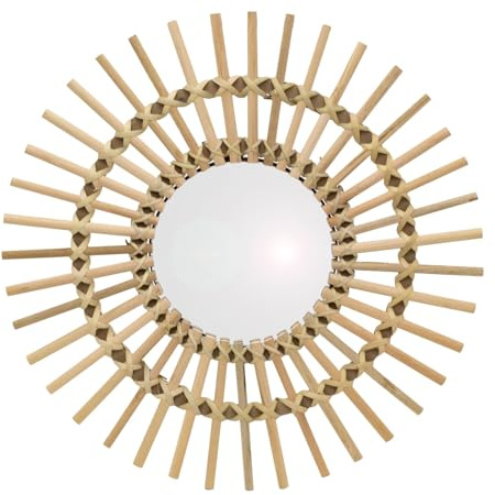 Carousel Home Sunburst Wall Mirror | Round Wooden Sun Mirror For Walls | Large Sun Design Glass Hallway Wall Mirror - 50cm