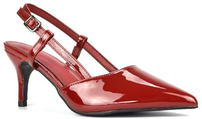 Women's Slingback Sandal Pumps Ladies Red Patent Pointed Toe Dress Party Stiletto Heel Wedding Court Shoes Size 5