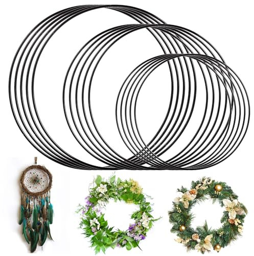 LOPYXBR 15 PCS Metal Rings for Craft, Black Wreath Hoops for Crafting, Decorative Metal Wreath Ring for Hanging, Large Sizes Wire Rings for Wreaths DIY Crafts Wedding Wreaths Decor (20/25/30cm)