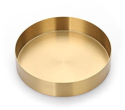 OGANAZI Gold Edelstahl Schlüsselschale Modern Schlüsselablage Runde Dekorative Schale Metall Dekotablett für Eingangshalle, Storage Tray für Schlüssel Münzen Schmuck Kerzen, Heimdeko Geschenk (14 cm)