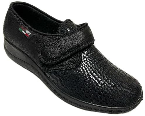 GAVIGA Chaussures Chaussons élastiques fantaisie femme réglables à larme oignon et réhabilitation Made in Italy 0434, Noir , 40 EU