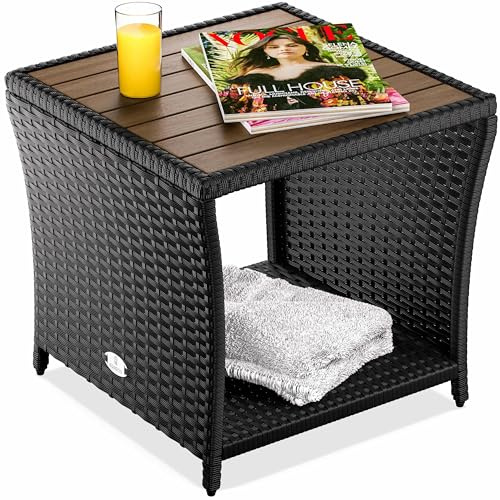 Casaria® Beistelltisch Schwarz Wetterfest Klein Holz Polyrattan Akazie 45x45x40cm 80kg Belastbarkeit Outdoor Tisch Gartentisch Balkontisch Gartenmöbel
