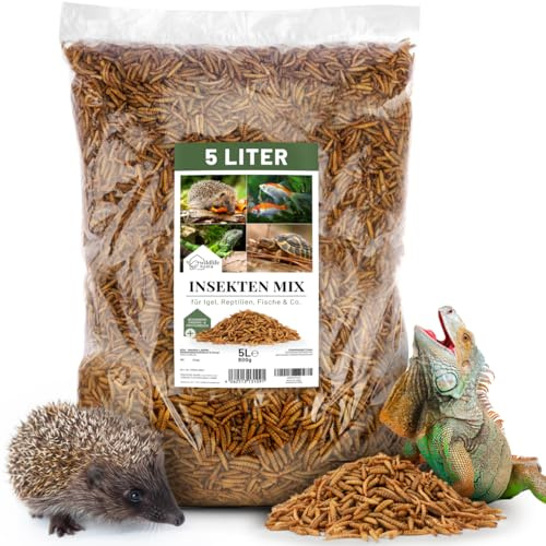 WILDLIFE HOME Mezcla de insectos premium de 5 l – gusanos de harina secos y larvas de moscas de soldado I Comida para insectos ricos en proteínas para erizos, reptiles, peces, pájaros y roedores