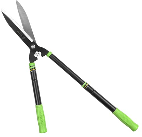 Hedge Shears, Heavy Duty 23-30 Inch Telescoping with Sharp Carbon Steel Blade, Ergonomic 20° Angled Head, Rust-Proof Hedge Trimmer for Shrubs, No Ladder Needed