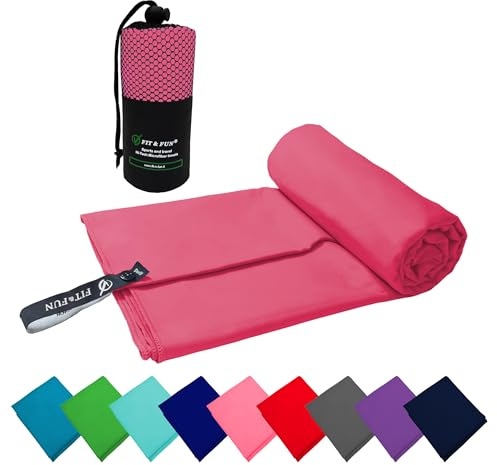 FIT&FUN Asciugamano in Microfibra Ultraleggero 39g, Telo Palestra, Sport, Viaggio e Mare, Ultra Assorbente e Antibatterico, Asciugatura Rapida, Standard 100 OEKO-TEX (Rosa acceso, 40x80 cm)