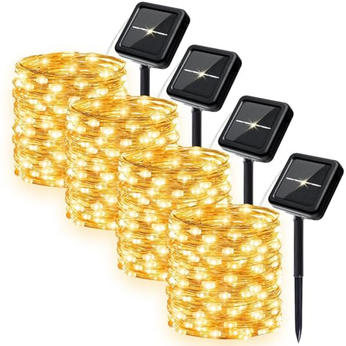 SyouHome 4-Pack Solar Fairy Lights Outdoor, 800 LEDs 264FT Extra-Long Solar String Lights, 8 Modes Waterproof Twinkle Lights for Garden Tree Wedding Party, Warm White