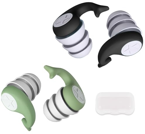 Swimming Ear Plugs,2 Pairs Waterproof Reusable Swim Earplugs Silicone Soft Adults Ear Plugs Noise Reduction for Swimming, Bath, Shower, Surfing(Black, Green, One Size)