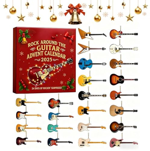 2025 New Rock Around the Guitar Advent Calendar, 24 Mini Guitar Ornaments Daily Countdown, 24 Days Christmas Countdown Advent Calendar for Guitarists Music Lovers