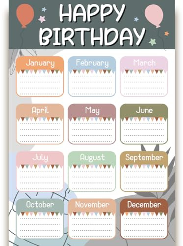PRESSINART Ballong födelsedag affisch födelsedagskalender diagram ballonger stjärnor design boho stil påminnelse datum vägg hängande anslagstavla skylt för klassrum kontor hem evenemang dekorationer