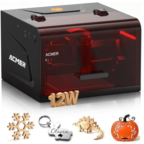 ACMER K1 Machine a Graver Laser 12000mW, Classe 1 Petit Graveur Laser Fermé de Sécurité, Surface de Gravure 150×150mm,Précision 0,01mm Découpe Laser de Haute Précision pour Bois, Métal,Cuir,Verre, etc