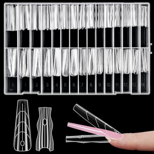 240 Pezzi Dual Form Sandwich, Dual Form per Unghie 15 Misure Trasparenti Extra Lunghe, Stampi Doppi a Sandwich per Estensione Unghie, Formine per Polygel e Acrilico, per Manicure Salone Fai Da Te