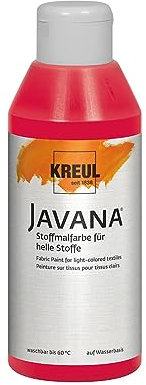 KREUL 91305 - Javana Stoffmalfarbe für helle Stoffe, 250 ml Glas in karminrot, geschmeidige Farbe auf Wasserbasis mit cremigem Charakter, dringt fasertief ein, waschecht nach Fixierung