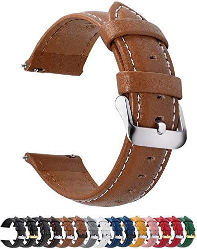 Fullmosa 12 Farben Uhrenarmband,16mm Vintage Lederarmband Ersatzrmbänder für Smartwatch und Universal-Uhr mit Edelstahl Schließe für Herren Damen,16mm Uhrband Braun