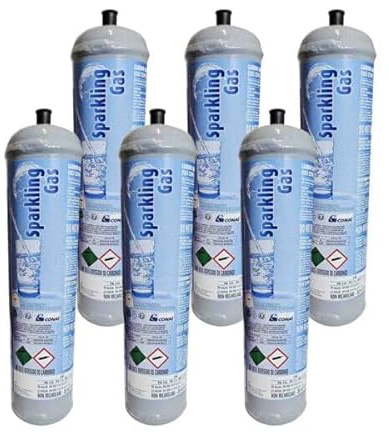 TermoidraulicaRV® N.6 Bombole Co2 600Gr USA E Getta Acqua frizzante Ricambio per Refrigeratori Gasatori Acqua (Attacco Standard 11Mm). Edenya®