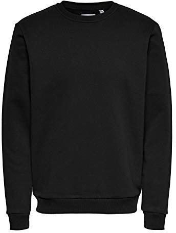 Mäns O&S Grundläggande Sweatshirt Normal Passform Tröja Långärmad Tröja Tröja Skjorta utan Huv ONSCERES, Color:Black, Size:L