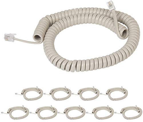 Cablesys Spiralkabel für Telefonhörer für die Verwendung mit PBX-Telefonanlagen, VoIP-Telefonen – 3,6 m uncoiled, RJ22, 3,8 cm Kabel an beiden Enden, dunkle Esche, 10 Stück
