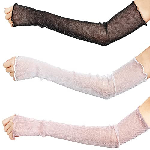 3Paare, Atmungsaktive Arm Sleeves aus Spitze, Armstulpen mit UV-Sonnenschutz, Lange Arme Ärmel Hand Abdeckung, Ärmlinge Armwärmer für Party Outdoor Sportaktivitäten, Schwarz/Weiß/Lila