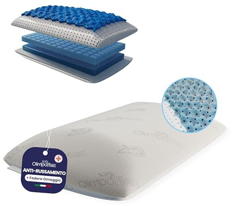 OlimpoFLEX Zeus | Cuscino in Bio Memory Foam Ortopedico Effetto Antirussamento da Letto 72x42cm Guanciale Ergonomico e Traspirante con Federe in Omaggio – Made in Italy 100%