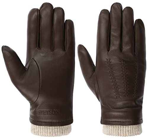 Stetson Conductive Sheepskin Lederhandschuhe Einfarbige Handschuhe Kontrastschaft Elegante Fingerhandschuhe Herren Herbst Winter dunkelbraun 8 HS