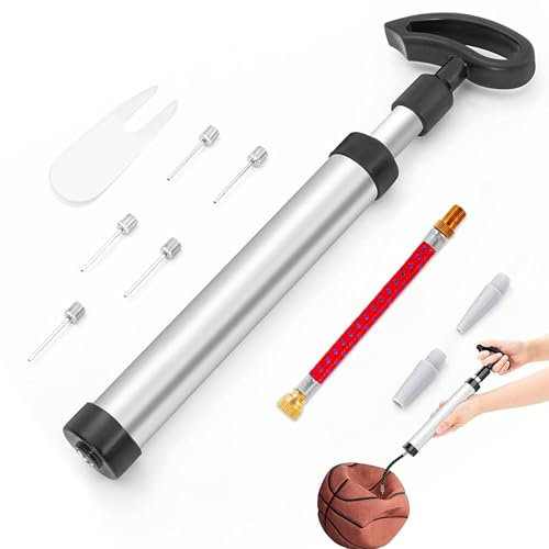 Ball Pump with Needle, Nozzle and Extension Hose for Football, Basketball Pump, Rugby Balls - Durable Aluminium-alloy Tube, Ergonomic Design, Fast Air Inflator