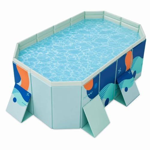 Foldable Non-Inflatable Pool –1.55m Heavy-Duty PVC Bathing Pool, Large Garden Pool with Quick Drain Valve & Anti-Slip Design, Includes Repair Patch – Blue