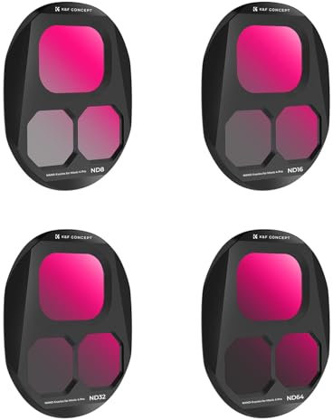 K&F CONCEPT Packs de 4 Filtres ND Compatible avec DJI Mavic 4 Pro, pour Objectif de Drone, Filtre à Densité Neutre ND8/ND16/ND32/ND64, Verre HD Nano-revêtements Étanche Anti-Rayures