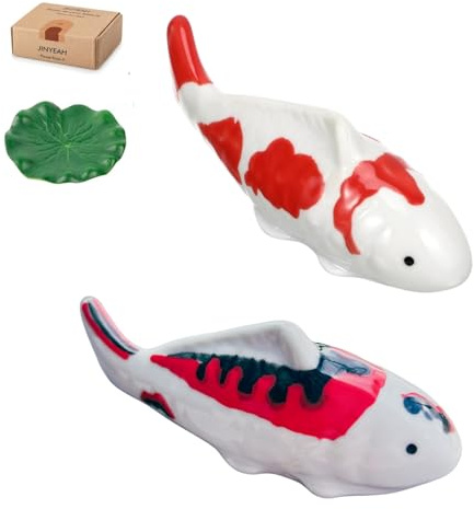 JINYEAH Ceramic Koi Fish Pond Decor 4″ Fake Fish Floating Aquarium Decor Floating Koi Pond Swimming for Birdbath Pond Fountain Fake Aquarium Tea Pet