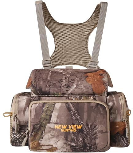 NewView Quiet-L - Arnés binocular para el pecho con bolsa de telémetro desmontable, correa de bino ajustable y protector de lluvia, ideal para caza, senderismo y observación de aves