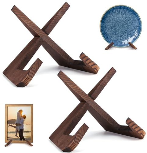 XKDOUS 2 Pack Plate Stand for Display, 6.5 Inch Wood Plate Display Holders, Picture Frame Holder, Cookbook Stand Recipe Book Holder for Book, Plate, Photo, Decorative Table Top Easels
