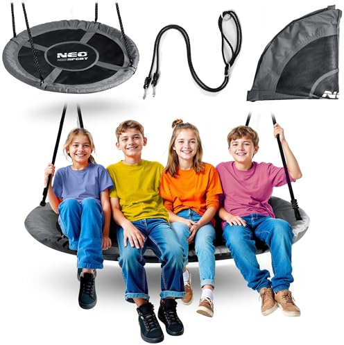 Neo-Sport Altalena a nido per esterni, 120 cm, con struttura, carico massimo 150 kg, impermeabile, rotonda, colore nero e grigio