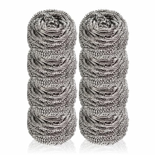 Stainless Steel Scouring 6 Piece Metal Scourers Cleaning Pad Scrubber Wool Wire Sponge Scourer Head Refills Remove Tough Food Stains Dish Washing Grease BBQ Grill Pan Pot Oven Plate Home Kitchen