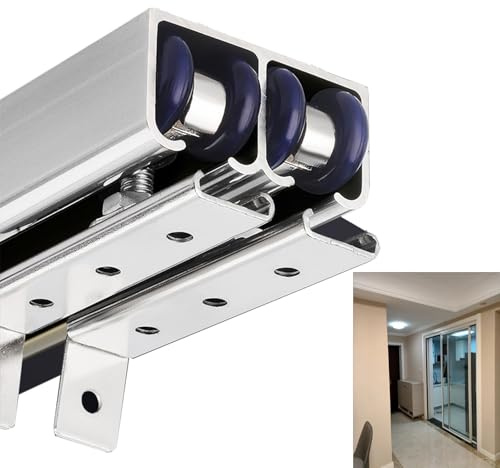 Complete Sliding Door Set Double Wardrobe Track System with Top Mount Hardware Bypass Rail & Rollers Silver Finish (83in 211cm) for Smooth Operation