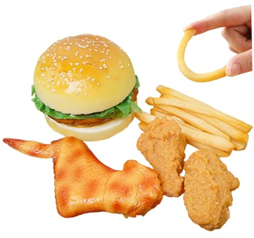 AZIDWERYQ 1 uppsättning realistisk lekmat, konstgjord plastmat inkluderar hamburgare, stekt kyckling, pommes frites för halloweendekorationer, utställningsleksaker