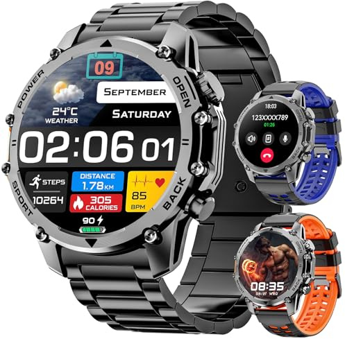 Hwagol Smart Watches for Men (Call/Notification),1.52'' Military Smart Watch, Two Style Kits,Flashlight,100+Sport Modes/Heart Rate/Sleep Monitor/Pedometer (Black)