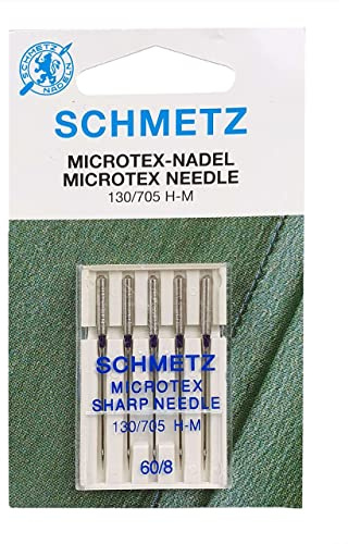 Aiguilles pour machine à coudre SCHMETZ Microtex – 60 (8) aiguilles pointues et fines pour une couture précise sur tissus délicats et denses – Empêche les points sautés et la casse, 5 pièces
