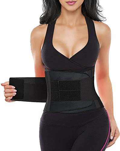 YIANNA Women Waist Trainer Belt - Slimming Sauna Waist Trimmer Belly Band Sweat Sports Girdle Belt Weight loss, Black, S