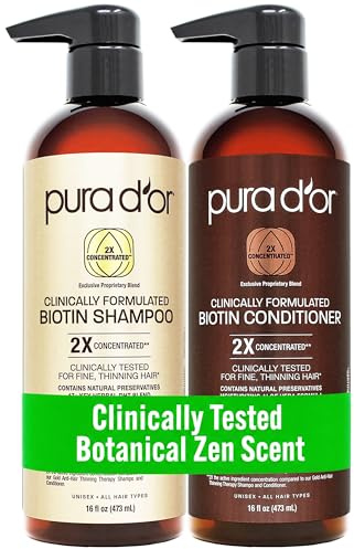PURA D'OR Clinically Formulated Biotin Shampoo & Conditioner Set, 16oz x2