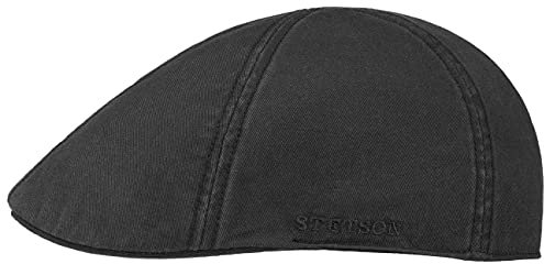 Stetson Texas Cotton Flat Cap with UV Protection 40+ - Cotton Peaked Ivy Cap - Solid-Color Cap for Spring/Summer Black L (58-59 cm)