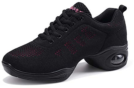 CERYTHRINA Zapatos de Jazz para Mujer, con Cordones, Modernos, para Bailar, Caminar y Bailar, Cojín de Aire Negro Rosa, 38 EU