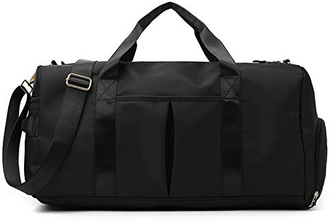 Sac de Sport Femme Homme Grande capacité Sac Voyage Bagage Duffel Fitness Vacances avec Poche à Chaussures Sac a Main Sac Bandoulière Sac Epaule Bagages (Noir)