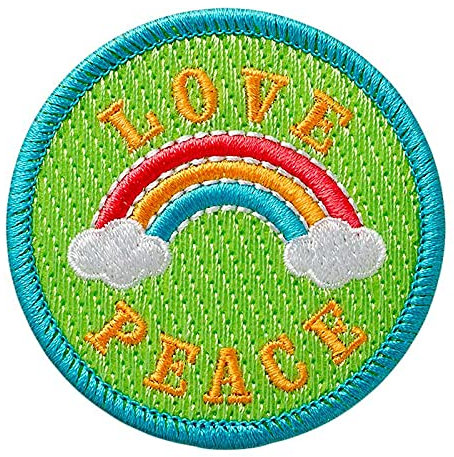 Mono Quick 12038 Love Peace Applikation, Bügelbild, Patch, rund, Regenbogen