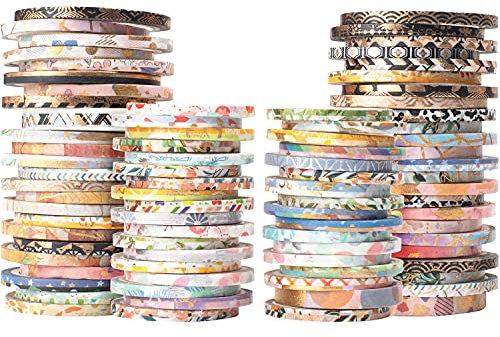 YUBX Slim Washi Tape Set Masking Tape Zufällige Muster 80 Rollen + Bündel, Goldfolie, super dünn, dekoratives Klebeband Bunt für DIY Handwerk, Bullet Journals, Planer, Scrapbooking, Verpackung