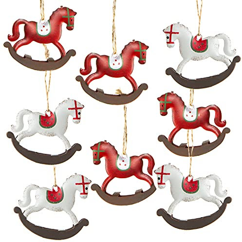 Anhänger Schaukelpferd, 8 Stück: Weihnachtsanhänger Metall, Geschenkanhänger Weihnachten, Metallanhänger Geschenke, Weihnachtsbaum & Zweige, Weihnachtliche Deko, Baumschmuck Klein, 5,5 x 6,5 cm