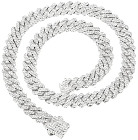 HALUKAKAH Placcato in Platino Diamante Cubano Collana a Maglie per Uomo - Oltre 1000 Lab Diamanti - Larghezza 12 mm Lunghezza 45 cm - con Confezione Regalo