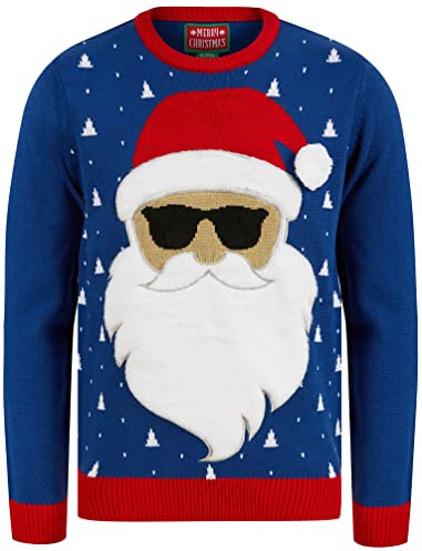 Tokyo Laundry Men's Bearded Santa Motif LED Light Up Novelty Christmas Jumper in Sapphire – Merry Christmas - S