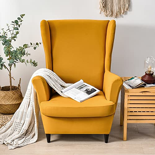 CHNSHOME Sesselhusse Ohrensessel 2 Stück Sesselbezug Sessel-Überwürfe Stretch Sesselüberzugs Ohrensessel Überzug Khaki