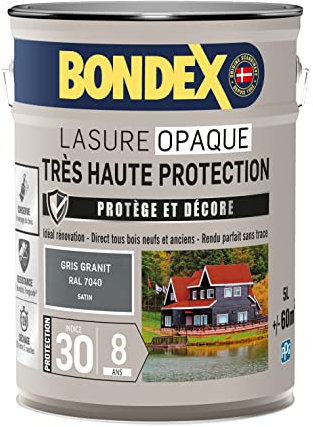 BONDEX - Lasure Opaque Très Haute Protection - Protège et Décore - Direct tous bois - Rendu parfait sans trace - 5 L - Gris RAL 7040