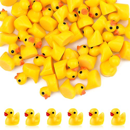 KINBOM 120 Stück Mini Enten Harz, Mini Enten Figuren Miniatur Enten Mini Resin Ducks zum Basteln Zuhause Streichspiel Puppenhaus Schulprojekt Landschaft Aquarium (Gelb)