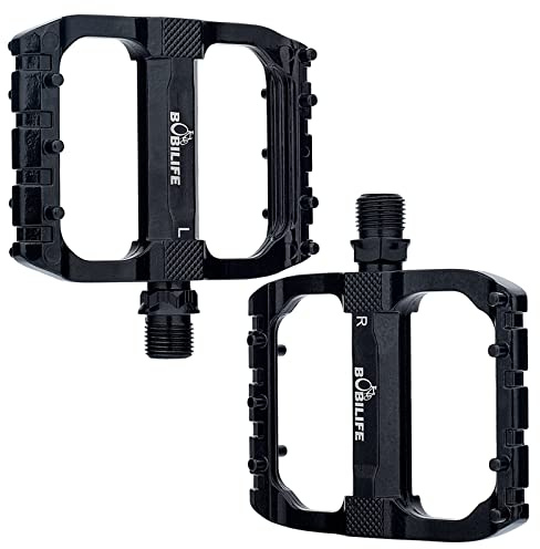 BOBILIFE Pedales de bicicleta de montaña con 2 rodamientos, pedales planos de aluminio de 9/16 pulgadas, plataforma ligera para carretera, montaña, BMX, bicicleta MTB