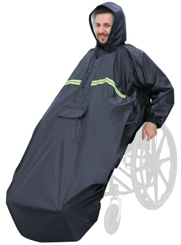 Anyoo Housse imperméable pour fauteuil roulant avec manches, poncho de pluie léger avec élastiques offrant une protection sèche pour fauteuils roulants, unisexe, taille unique
